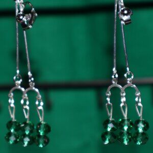 Handmade Clip-On Earrings - BEAUTIFUL 8mm Green Crystal Beads - CFH 45